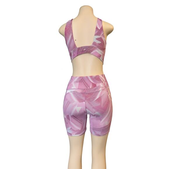 Fabletics PureLuxe Pink Activewear Set – Cross-Front Bra + Biker Shorts – Medium - Picture 2 of 4